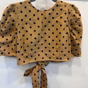 Polka Dot Puff Sleeve Top - Tan and Black
